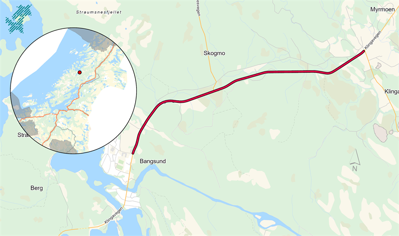 Bildet viser et kart over plasseringen av prosjektet fv 17 Bangsund