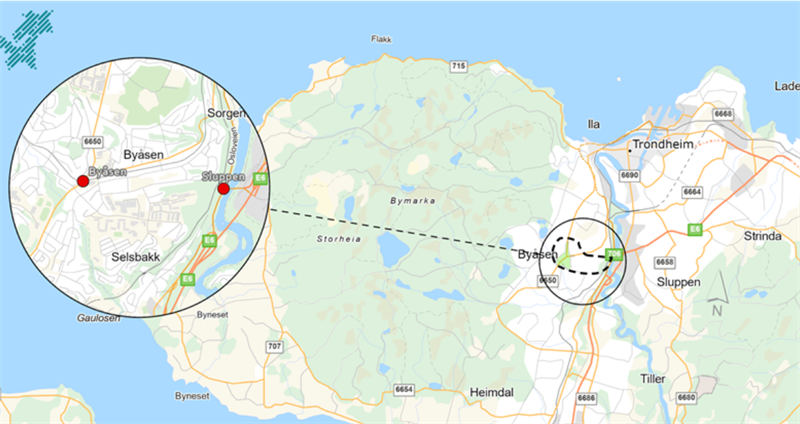 Kart over byåstunnelen