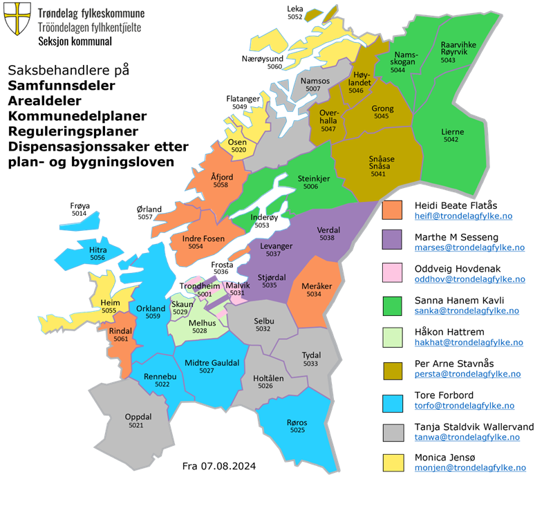 Kommunekontakter i fylkeskommunen på saker etter plan- og bygningsloven.
