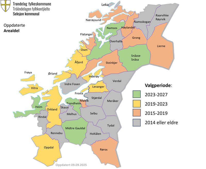 Kommuner i Trøndelag med kommuneplan arealdel