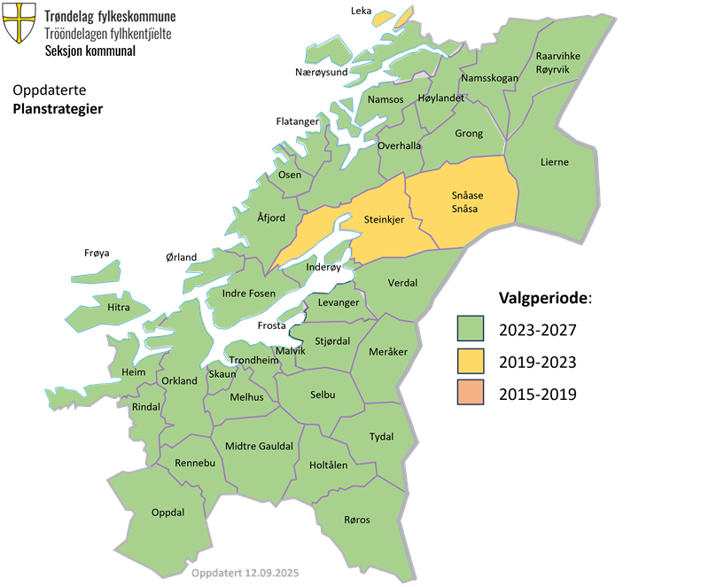 Kommuner med vedtatt planstrategi.