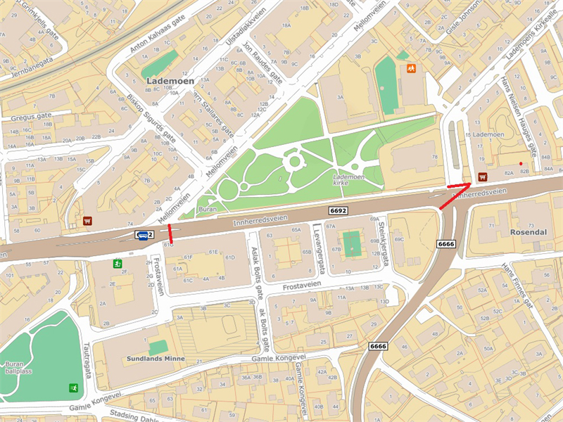 Kart over Inhherredsveien. Kartgrafikk