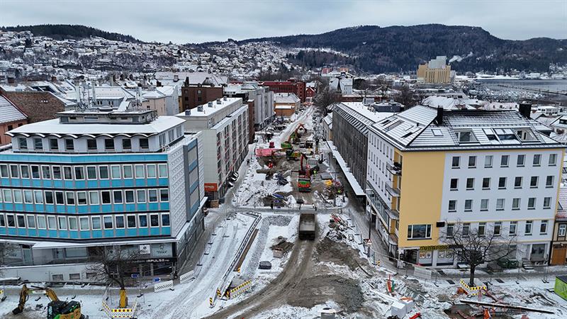 Kongens gate Trondheim. Dronebilde