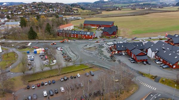 Oversiktsbilde over rundkjøring i Levanger. Bilde