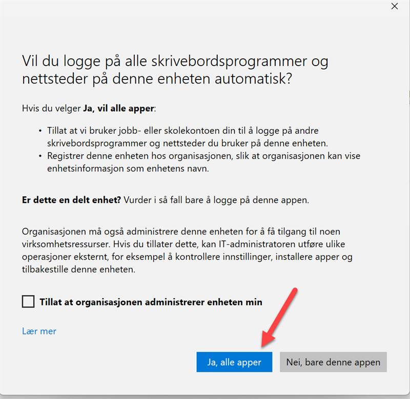 Skjermbilde. Bekreft tillatelse