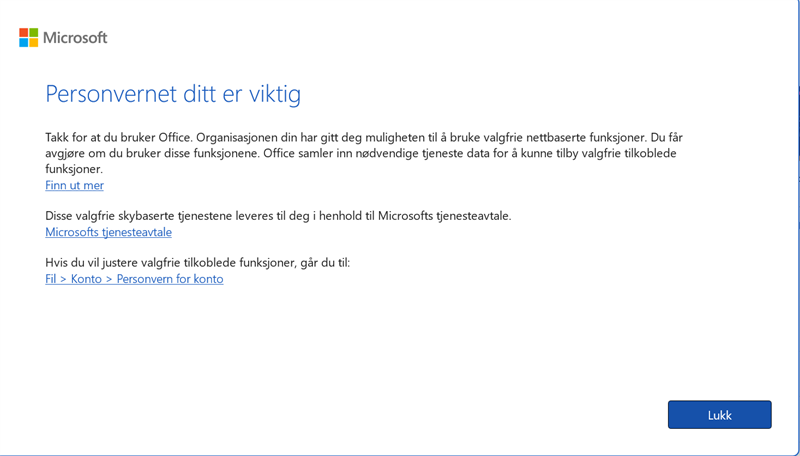 Skjermbilde. Informasjon om personvern.