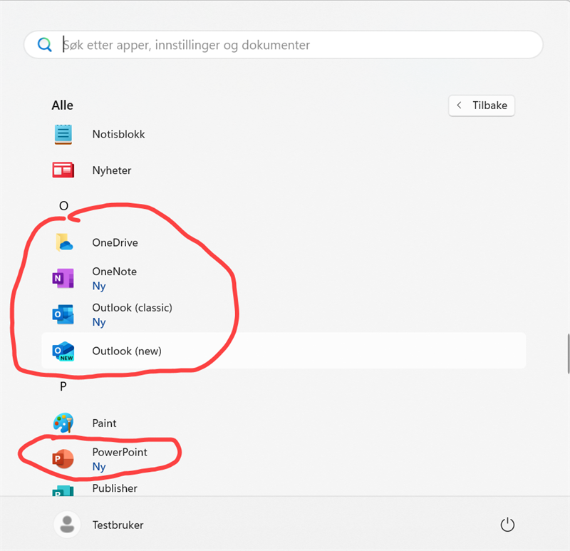 Skjermbilde. Søk etter apper.
