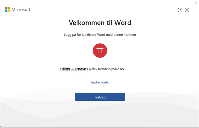 Skjermbilde som viser aktivering av word
